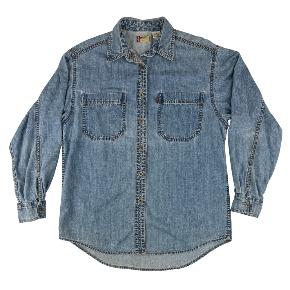 Levi's Denim Shirt Womens Small Blue Light Wash Long Sleeve Cotton Button Down